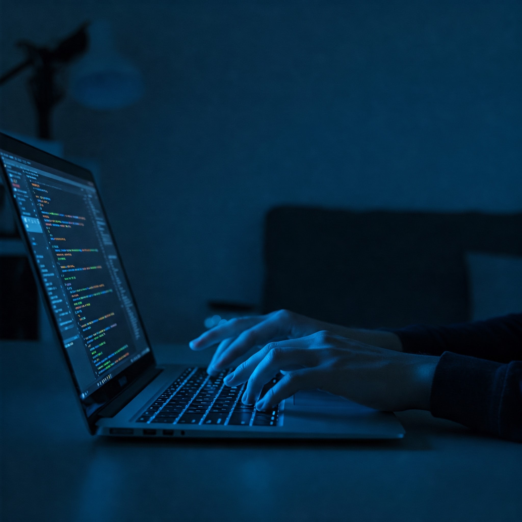 photo of Coding Late at Night with Blue Light